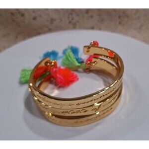 Lilly Pulitzer Gold-tone Engraved Bangle Bracelet Set With Colorful Tassels